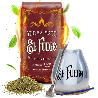 Yerba Mate -setti: El Fuego Elaborada 1kg + Kalebassi + Bombilla