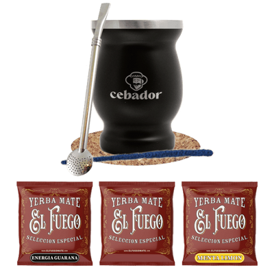 Yerba Mate -Setti: näytteet El Fuego 3x50g + TermoMate + Bombilla