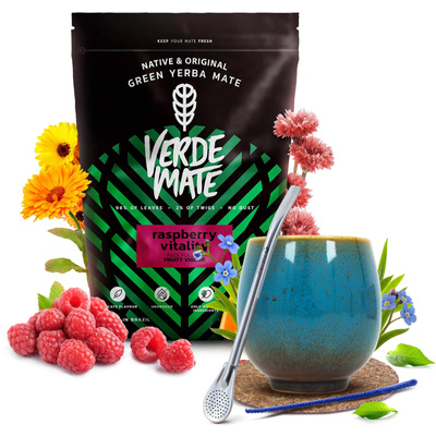 Yerba Mate set Verde Mate Vadelma 500g Calabash + Bombilla