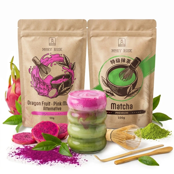 Setti värikkääseen Matcha Latteen: Matcha + Pink Matcha + tarvikkeet
