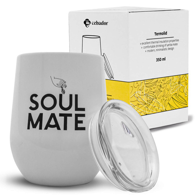 TermoLid – lämpömuki yerba matelle kannella – Soul Mate (valkoinen) – 350 ml