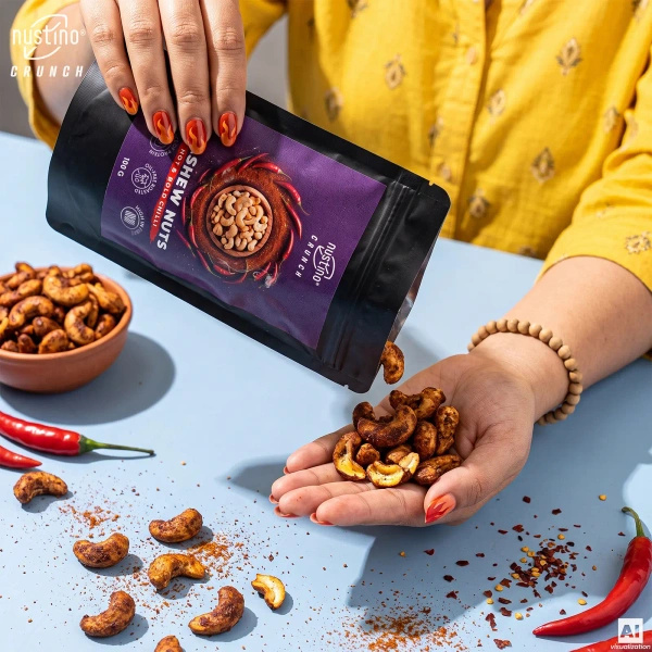 Nustino Crunch – Paahdetut cashewpähkinät – Hot & Bold Chilli 100 g