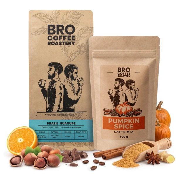 Pumpkin Spice Latte -setti: kahvi Bro Coffee Roastery Brazil Guaxupe 1kg + Pumpkin Spice Latte Mix 100g