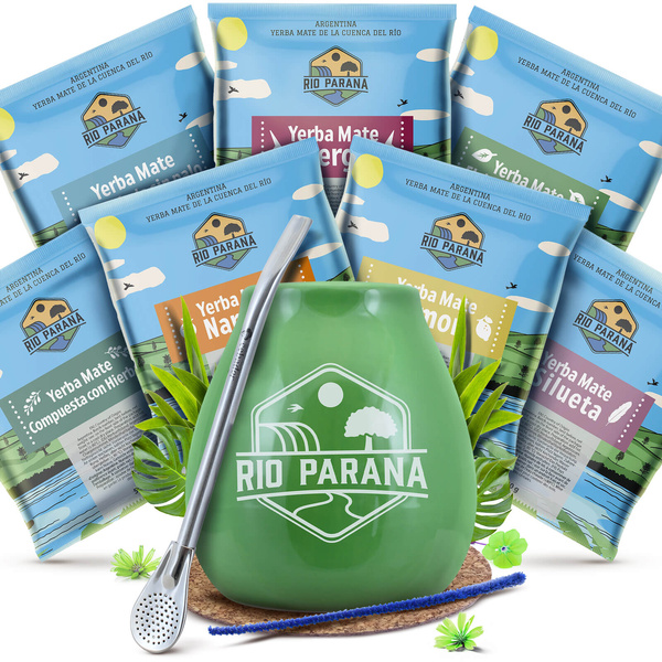 Yerba Mate Rio Parana 7x50g näytesetti + tarvikkeet