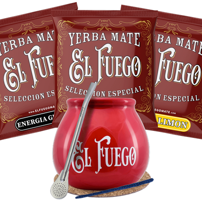 Yerba Mate El Fuego Calabash Bombilla aloitussetti