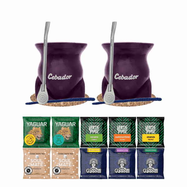 Yerba Mate Set 10x50g 2x Calabash + 2x Bombilla