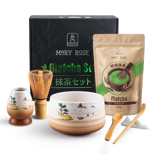 Lahjasetti: premium-matcha + matchawan + bambustarvikkeet