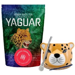 Set Yerba Mate Yaguar Energy Calabash Gatito 500g