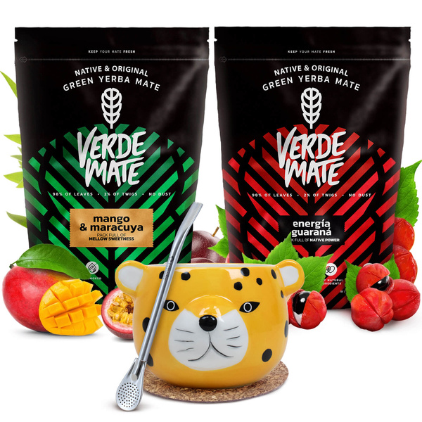 Yerba mate setti Verde Mate keraaminen kalebassi Yaguar Gatito bombilla