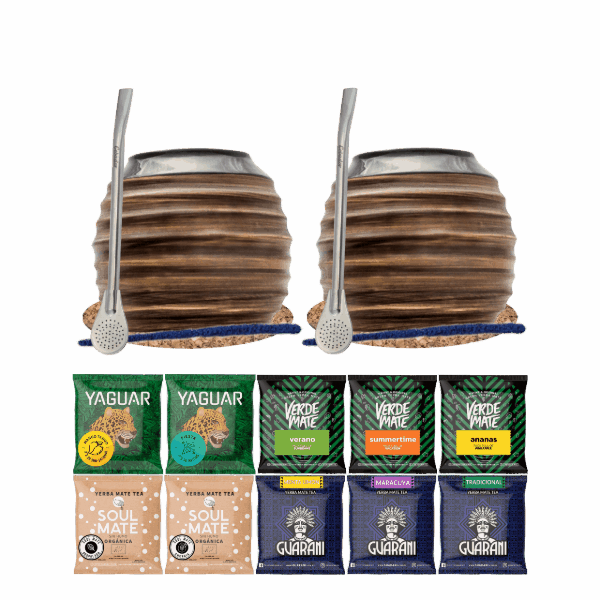 Yerba Mate Set 10x50g 2x Calabash + 2x Bombilla