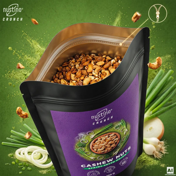 Nustino Crunch – Paahdetut cashewpähkinät – Spring Green Onion 200 g