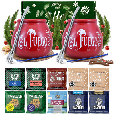 Joululahjasetti pariskunnille - Yerba Mate 10x50 g (500g) + 2x tarvikkeet + laatikko
