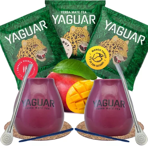 Yerba Mate Calabash Yaguar PREMIUM setti kahdelle hengelle