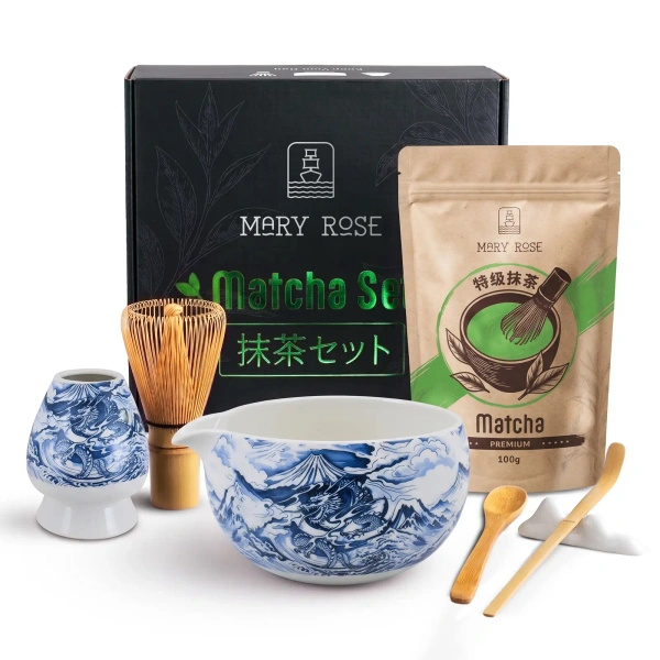 Lahjasetti: premium-matcha + matchawan + bambustarvikkeet