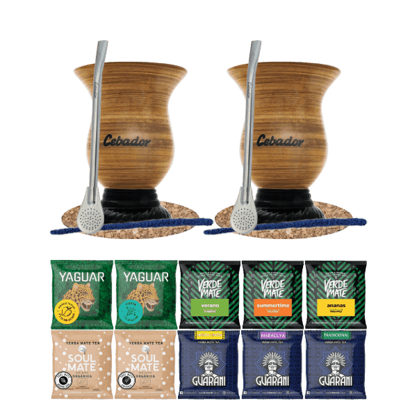 Yerba Mate Set 10x50g 2x Calabash + 2x Bombilla