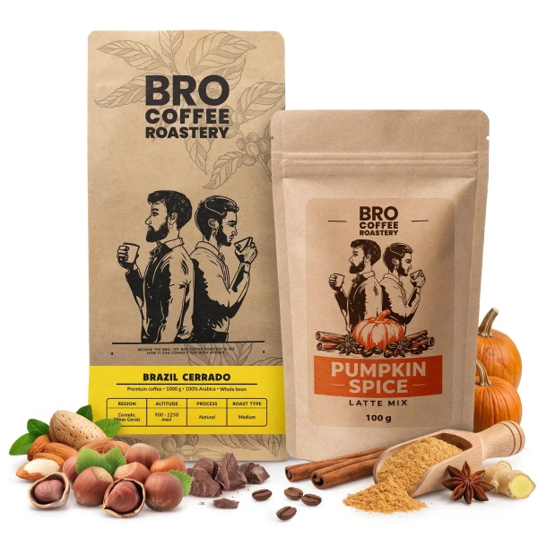 Pumpkin Spice Latte -setti: kahvi Bro Coffee Roastery Brazil Cerrado 1kg + Pumpkin Spice Latte Mix 100g