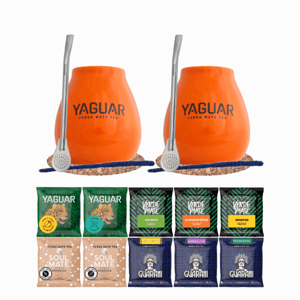 Yerba Mate Set 10x50g 2x Calabash + 2x Bombilla
