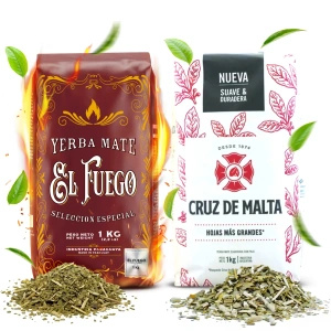 Yerba Mate Elaborada -setti: El Fuego 1kg + Cruz de Malta 1kg